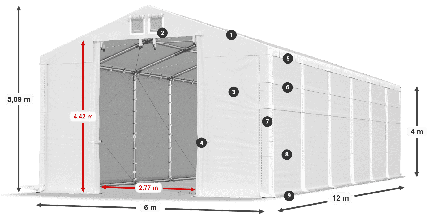 Roof: MS 580 PVC Walls: FR 620 PVC 4m legend
