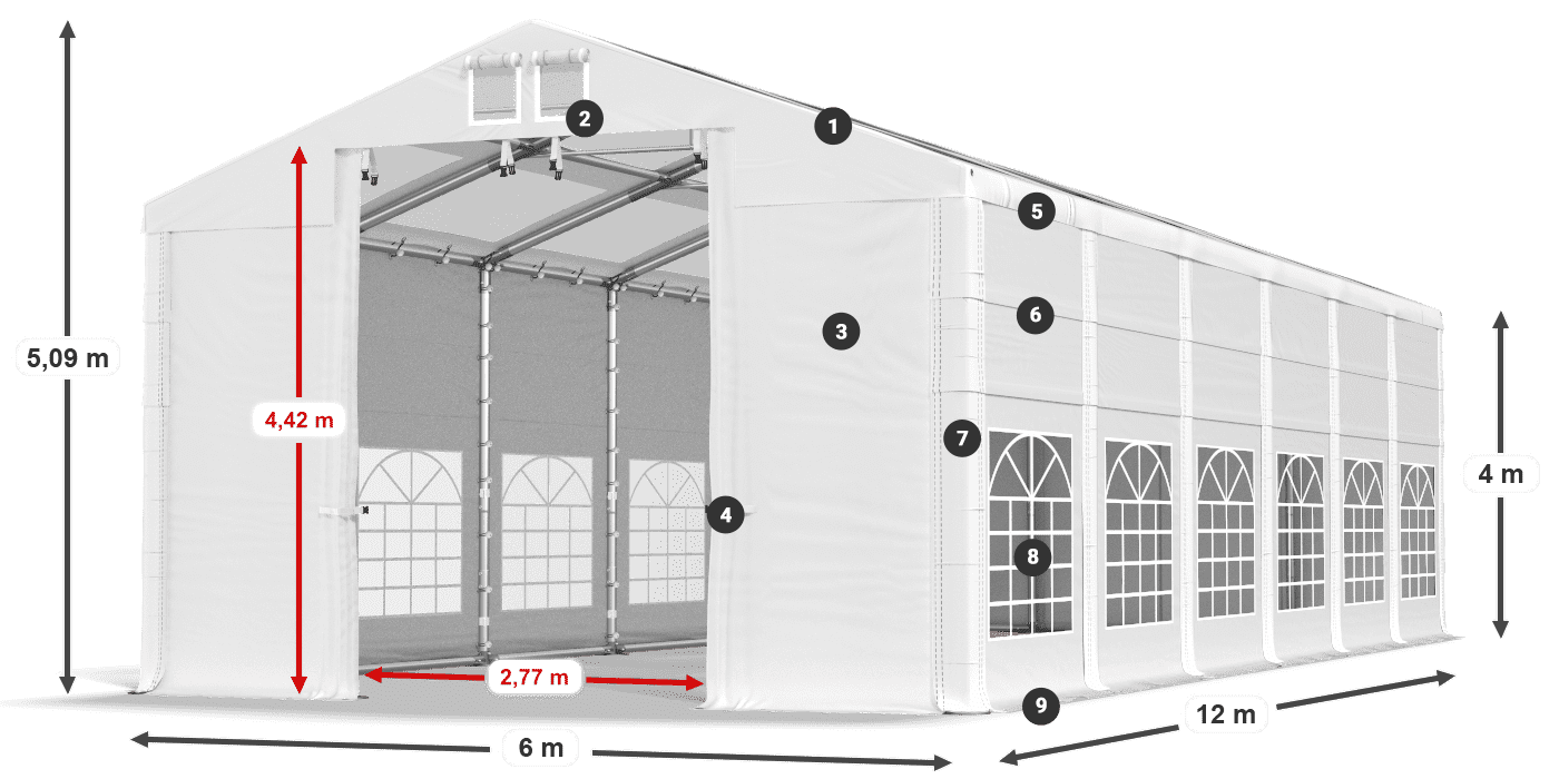 Roof: MS T 580 PVC Walls: SD 500 I PVC 4m legend