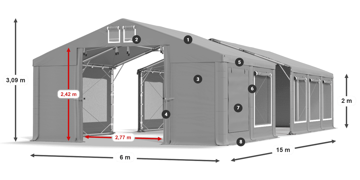 Roof: FR 620 PVC Walls: SD 500 PVC 2m legend