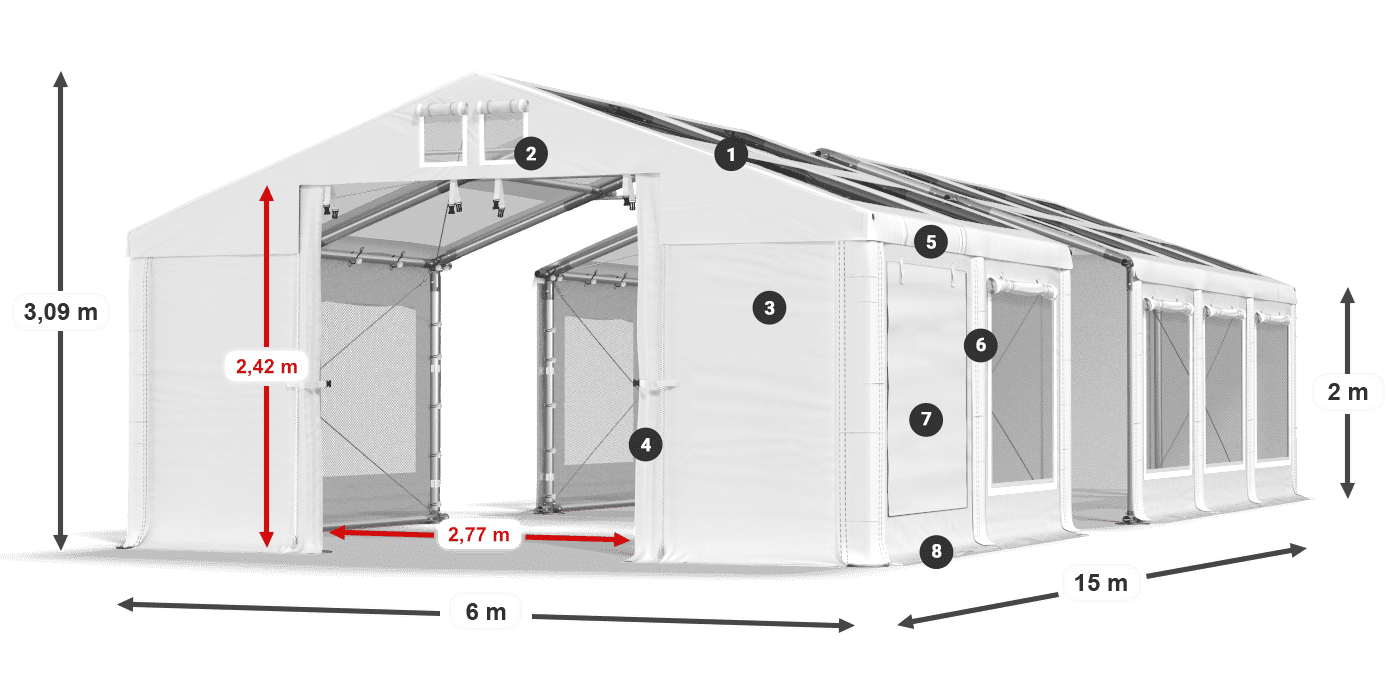 Roof: MS T 580 PVC Walls: SDM 500 PVC 2m legend