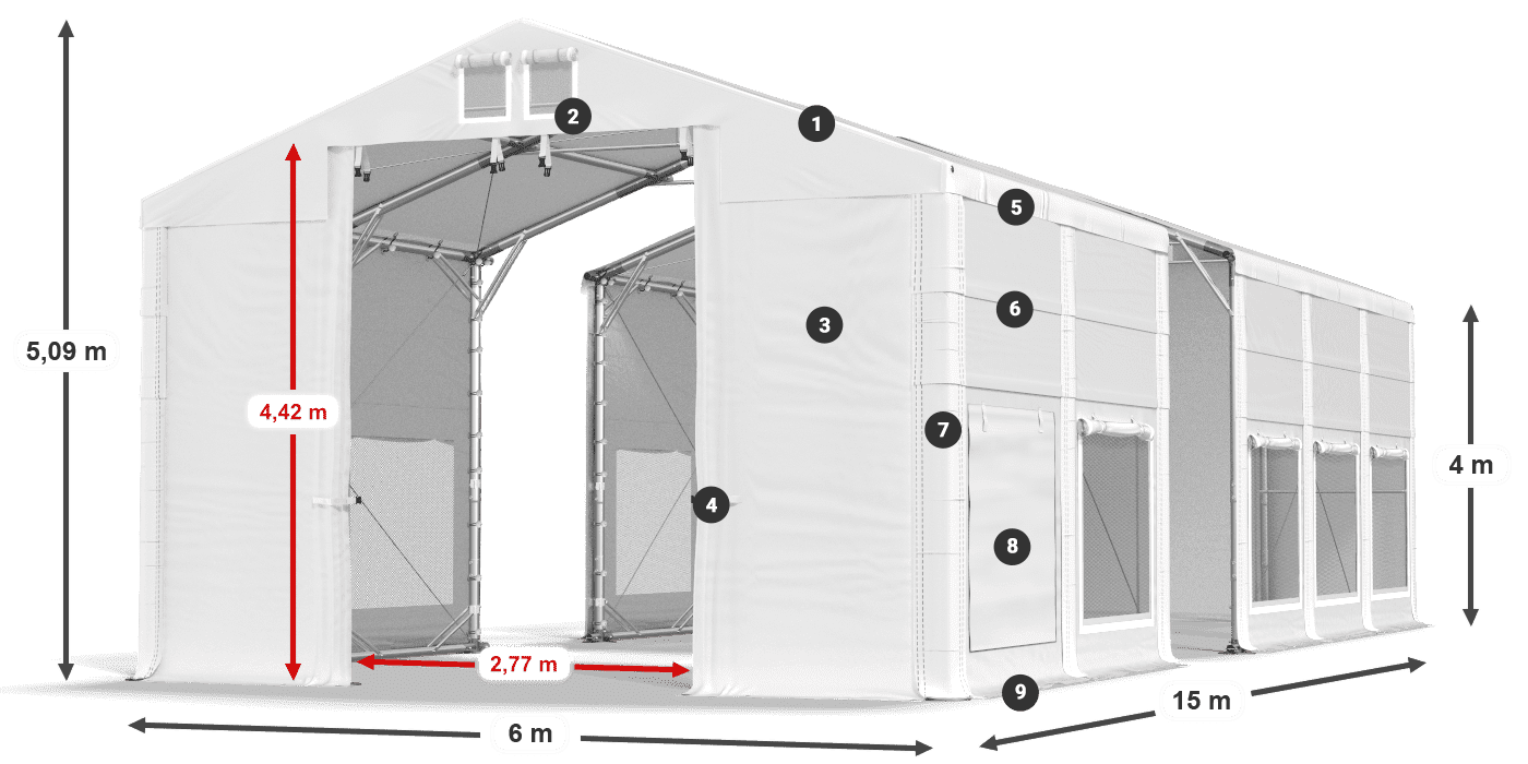 Roof: MS 580 PVC Walls: SD M 500 PVC 4m legend