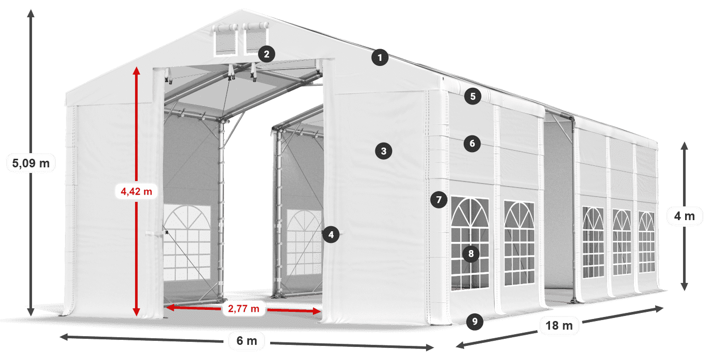 Roof: MS T 580 PVC Walls: SD 500 I PVC 4m legend