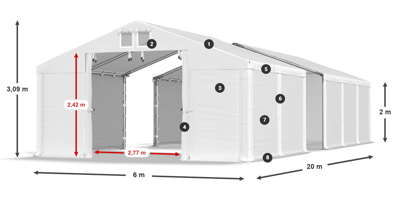 Roof: MS 580 PVC Walls: FR M 620 PVC 2m legend