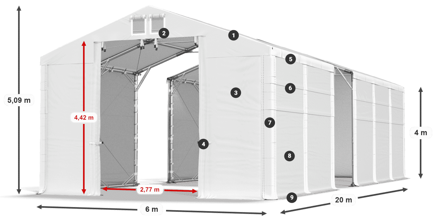 Roof: MS 580 PVC Walls: SD 500 PVC 4m legend