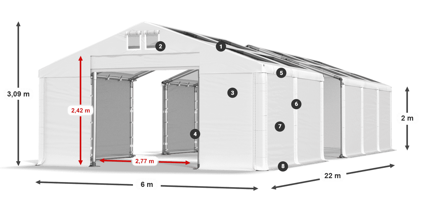 Roof: MS T 580 PVC Walls: SD 500 PVC 2m legend
