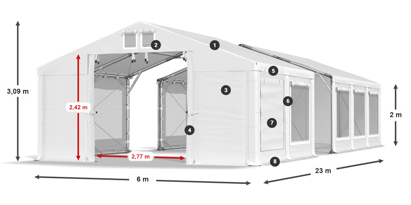 Roof: MS 580 PVC Walls: SD M 500 PVC 2m legend
