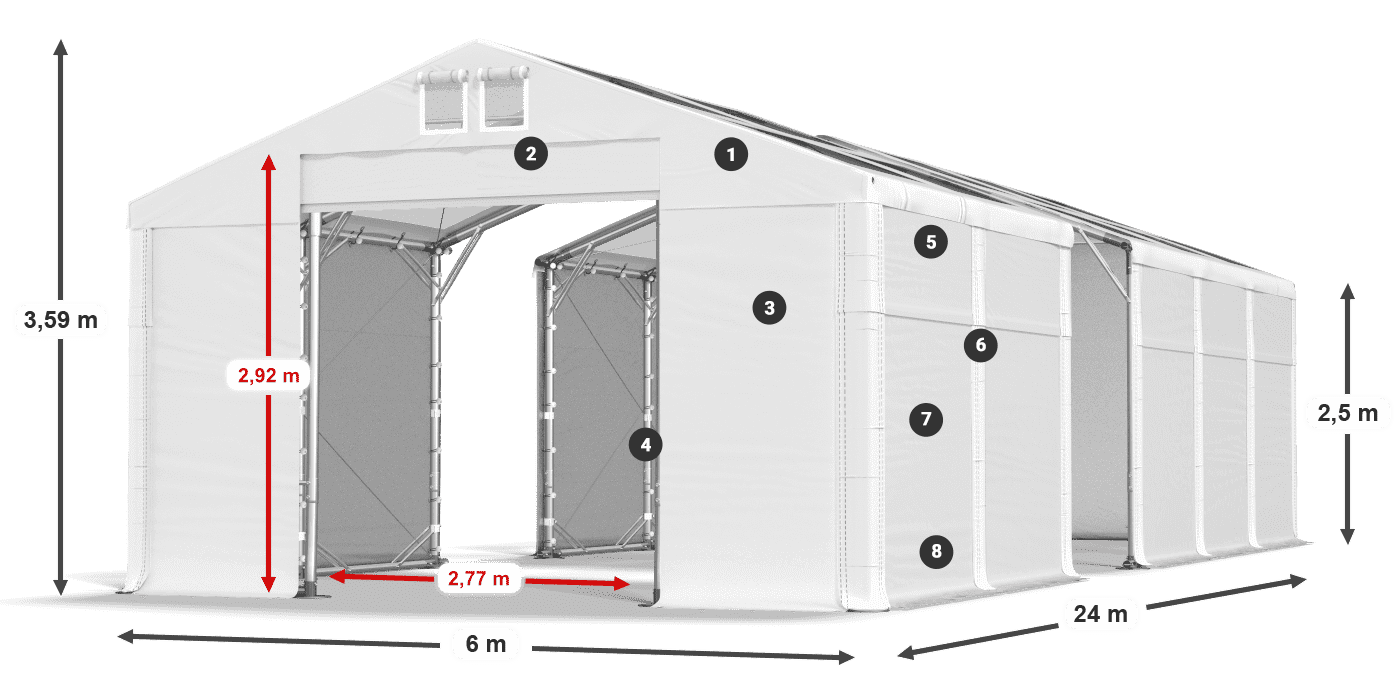 Roof: MS T 580 PVC Walls: SD 500 PVC 2.5m legend