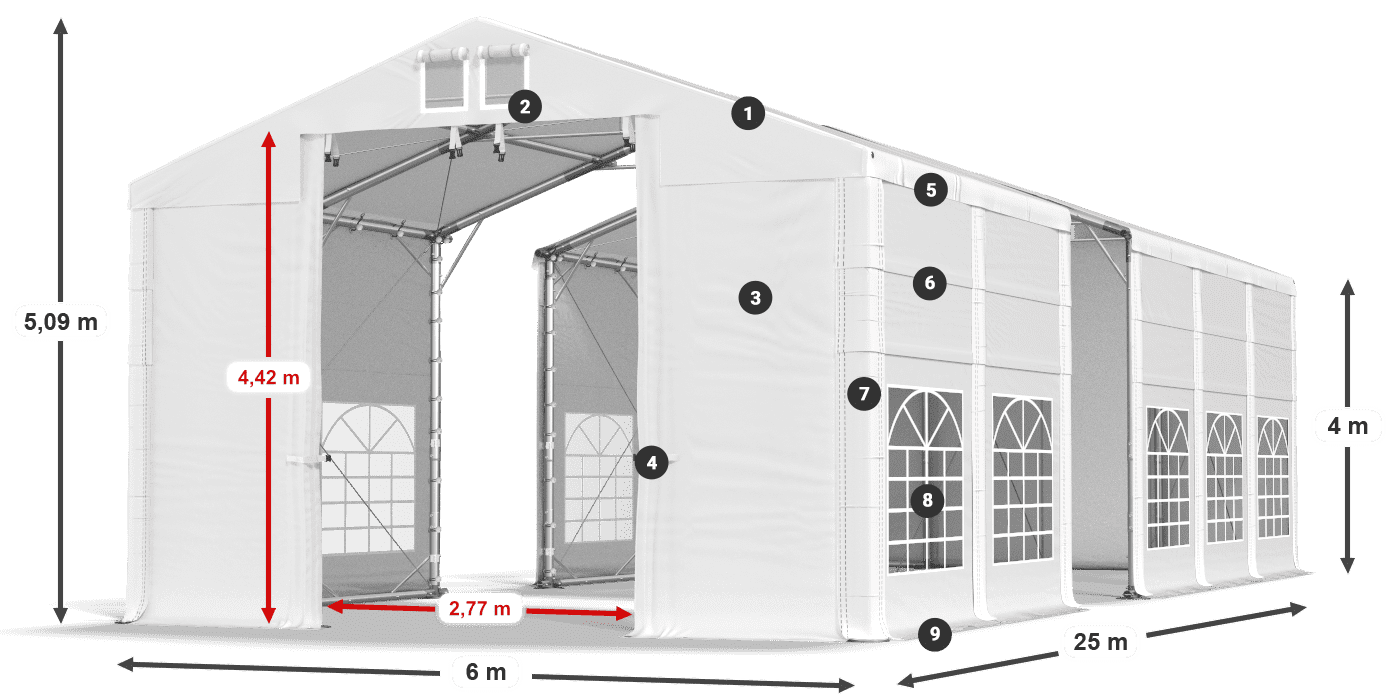Roof: MS 580 PVC Walls: FR 620 PVC 4m legend