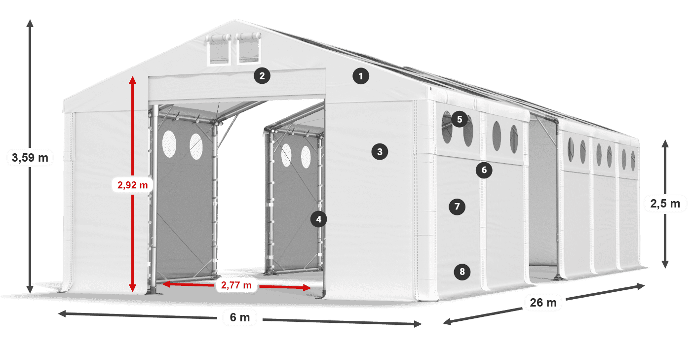 Roof: MS T 580 PVC Walls: SD O 500 PVC 2.5m legend