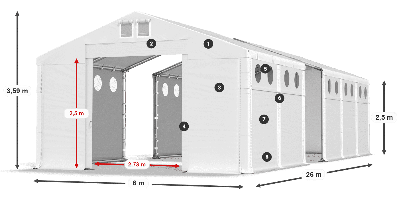 Roof: MS 580 PVC Walls: SD O 500 PVC 2.5m legend