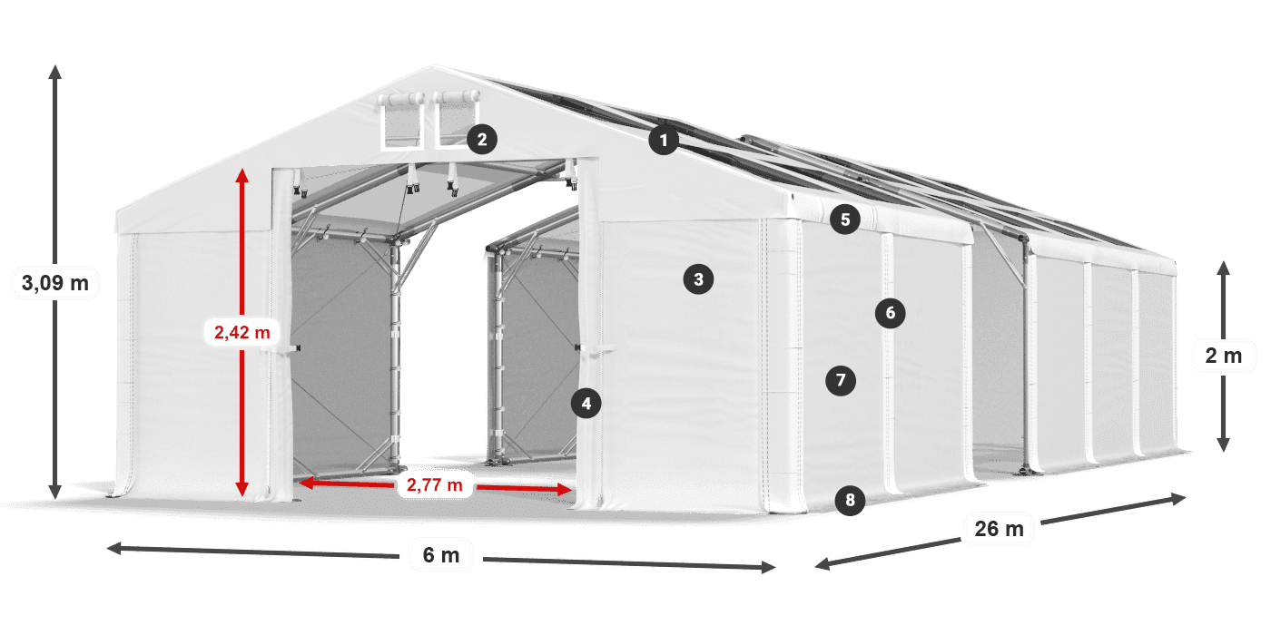 Roof: MS T 580 PVC Walls: SD 500 PVC 2m legend