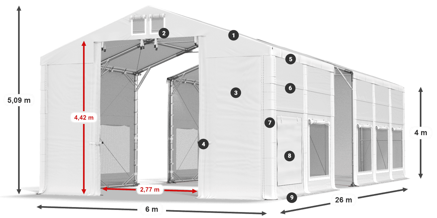 Roof: MS 580 PVC Walls: SD M 500 PVC 4m legend