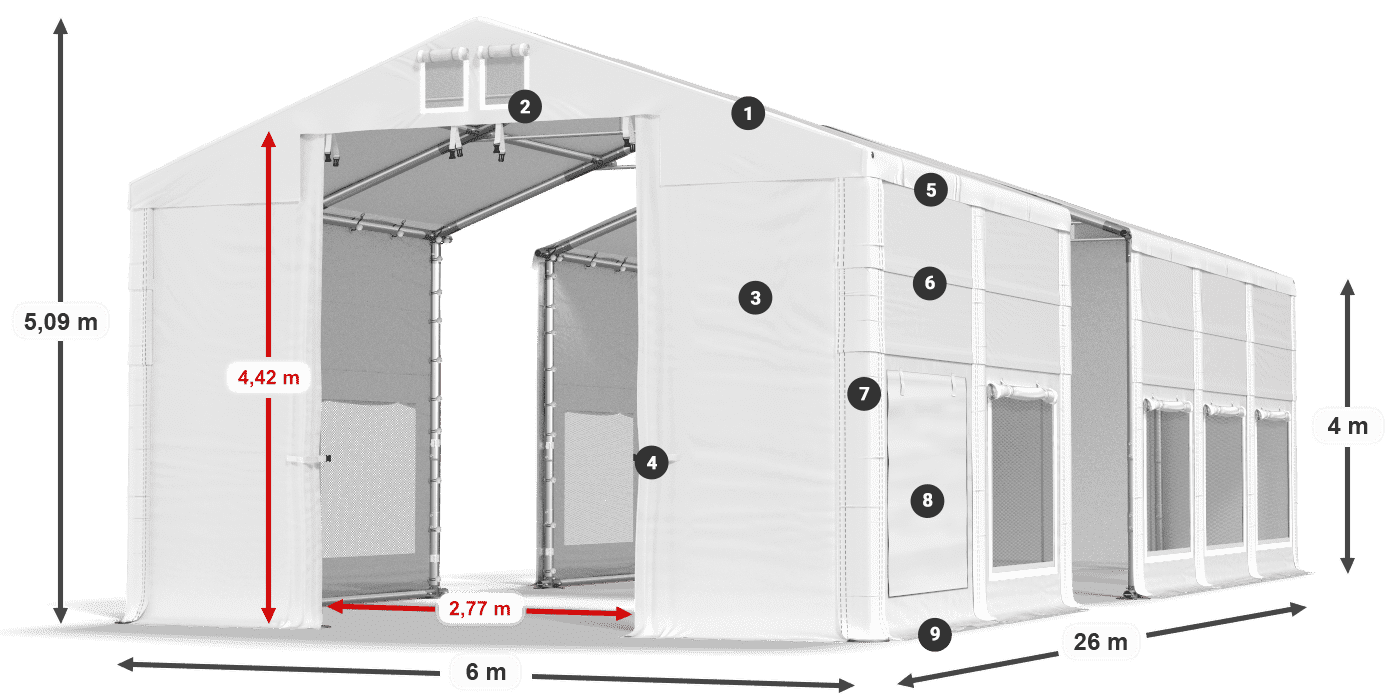 Roof: MS 580 PVC Walls: SD M 500 PVC 4m legend