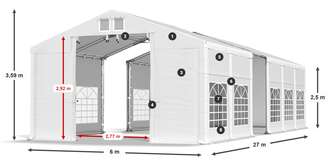 Roof: MS 580 PVC Walls: FR 620 PVC 2.5m legend