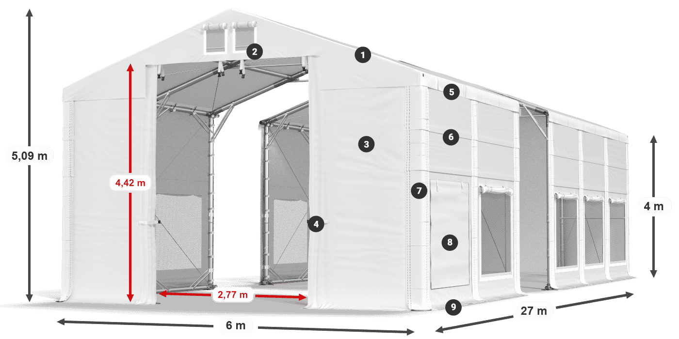 Roof: MS 580 PVC Walls: SD M 500 PVC 4m legend