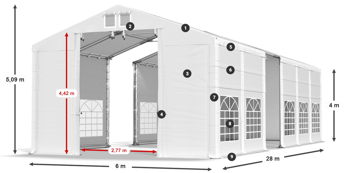 Roof: MS 580 PVC Walls: FR 620 PVC 4m legend