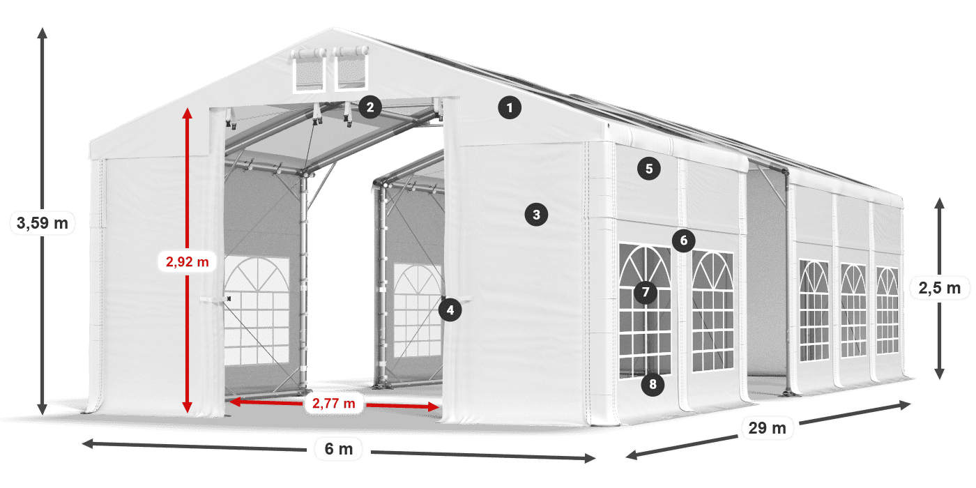 Roof: MS T 580 PVC Walls: FR 620 PVC 2.5m legend