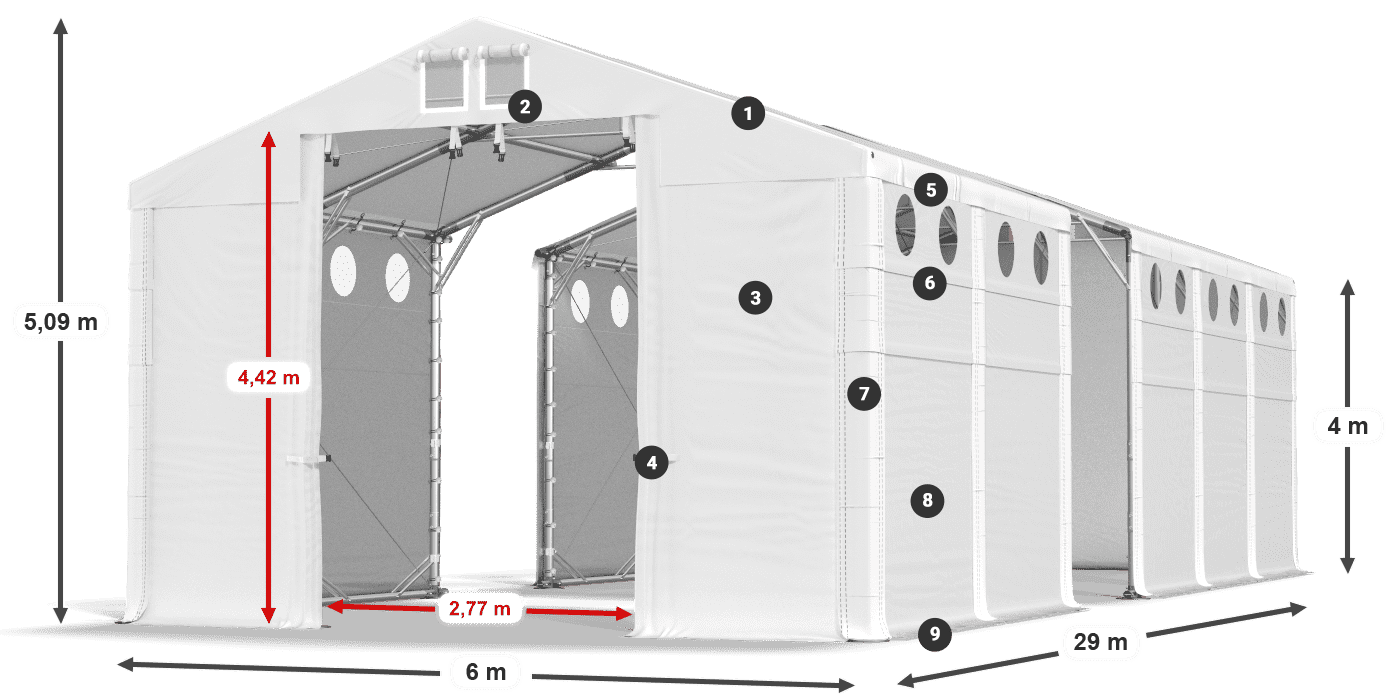 Roof: MS 580 PVC Walls: SD O 500 PVC 4m legend