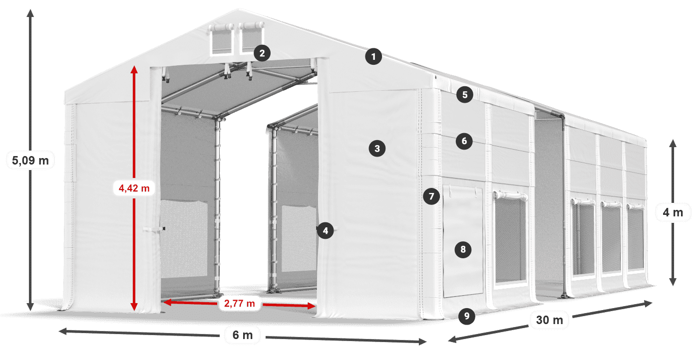 Roof: MS 580 PVC Walls: SD M 500 PVC 4m legend