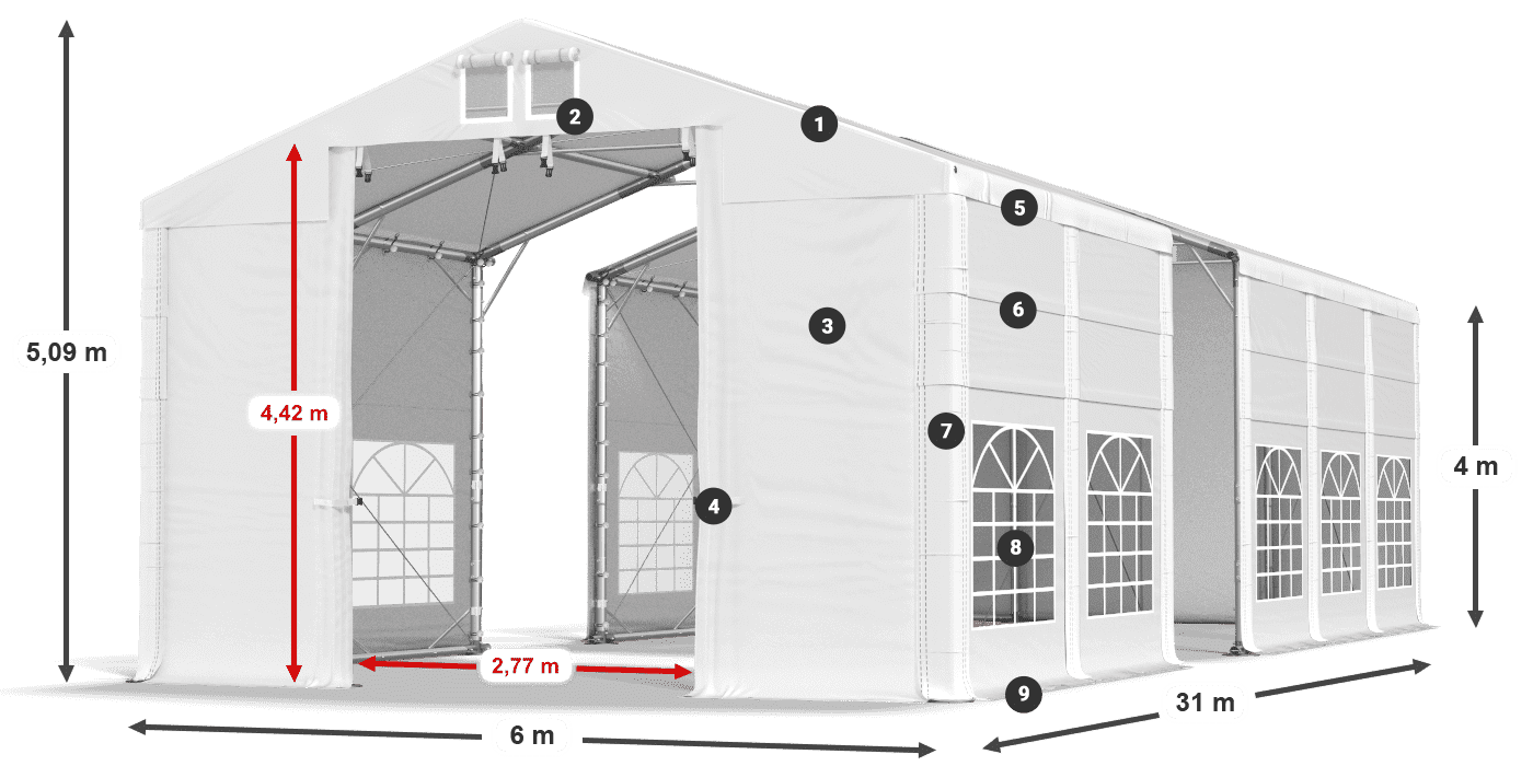 Roof: MS 580 PVC Walls: FR 620 PVC 4m legend