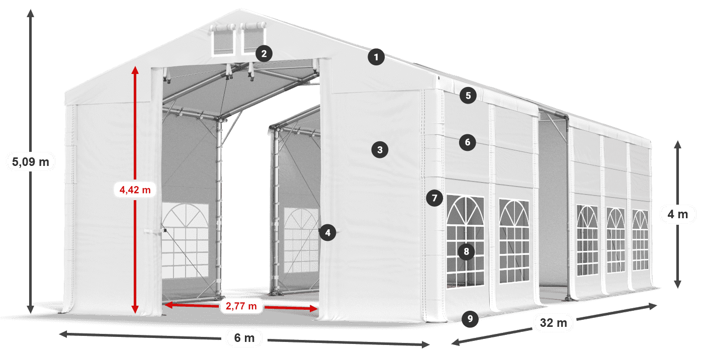 Roof: MS 580 PVC Walls: FR 620 PVC 4m legend