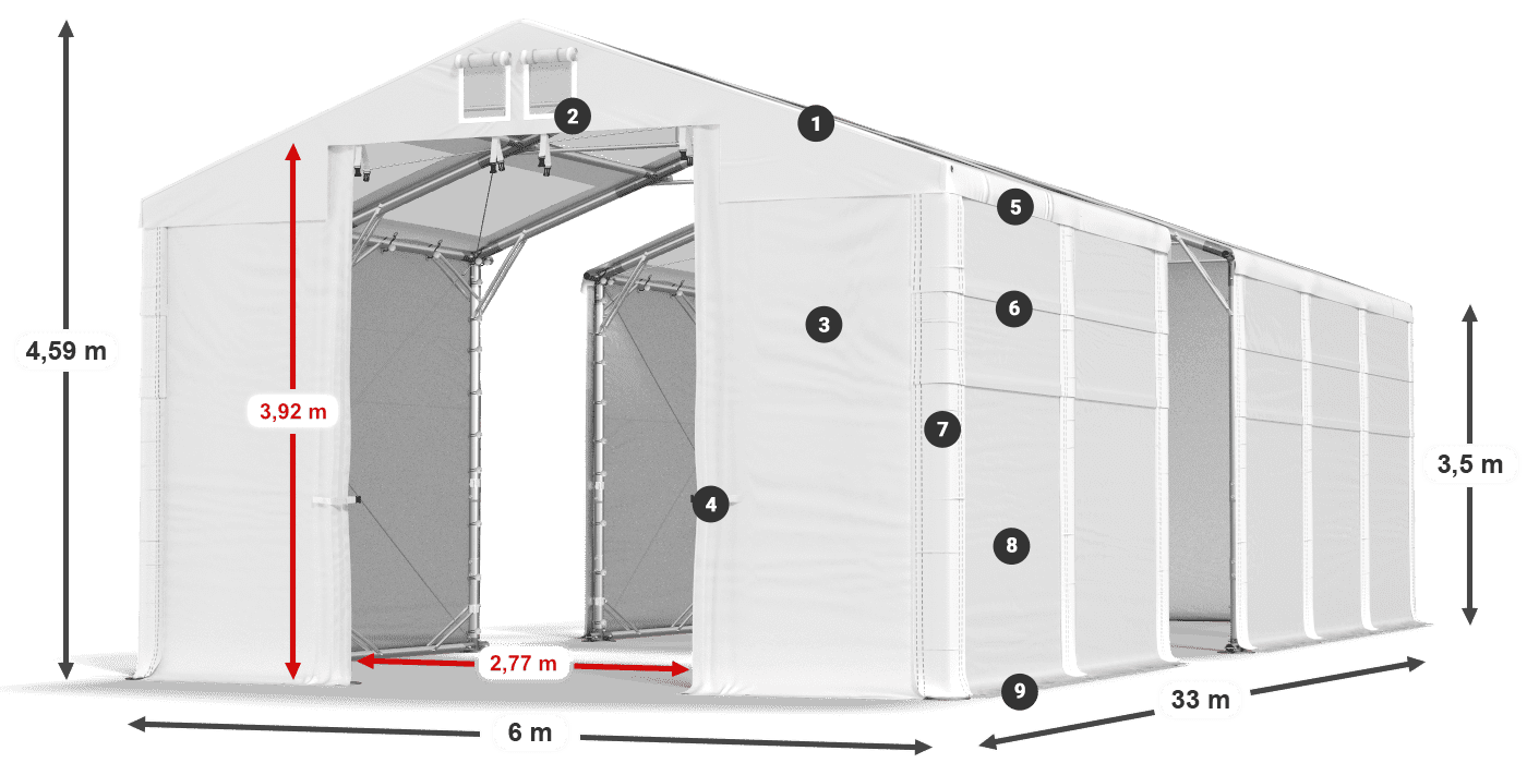 Roof: MS 580 PVC Walls: FR 620 PVC