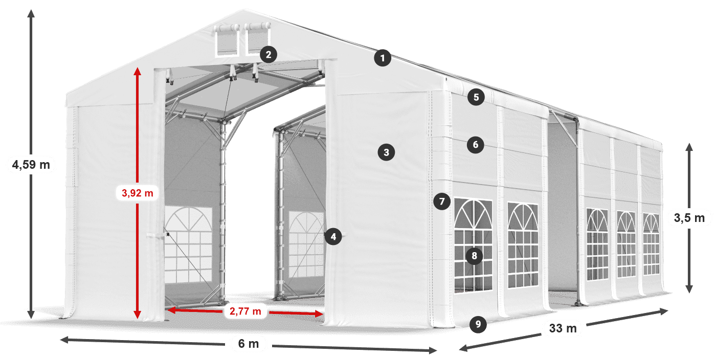 Roof: MS 580 PVC Walls: FR 620 PVC