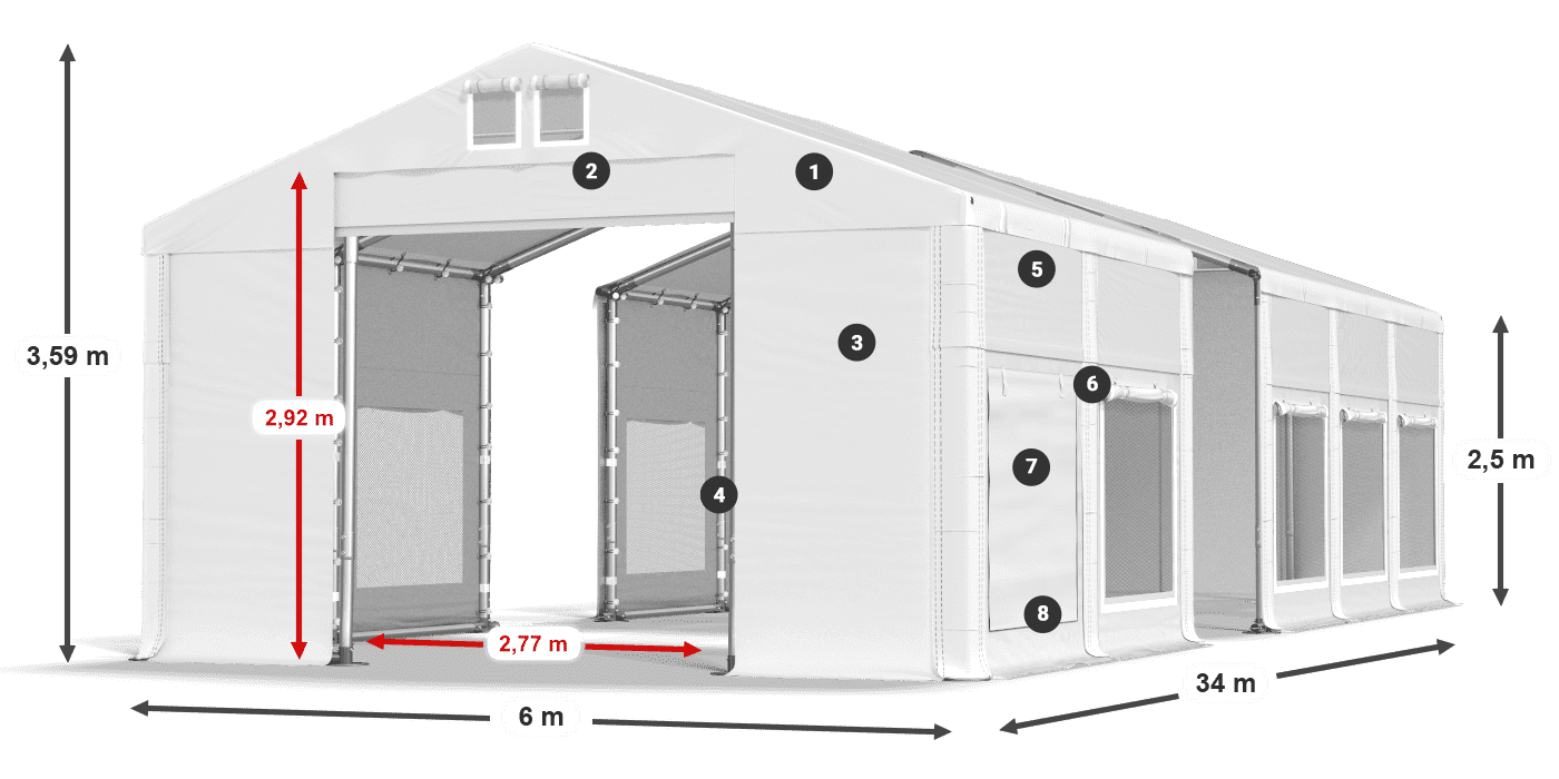 Roof: FR 620 PVC Walls: SD 500 PVC 2.5m legend