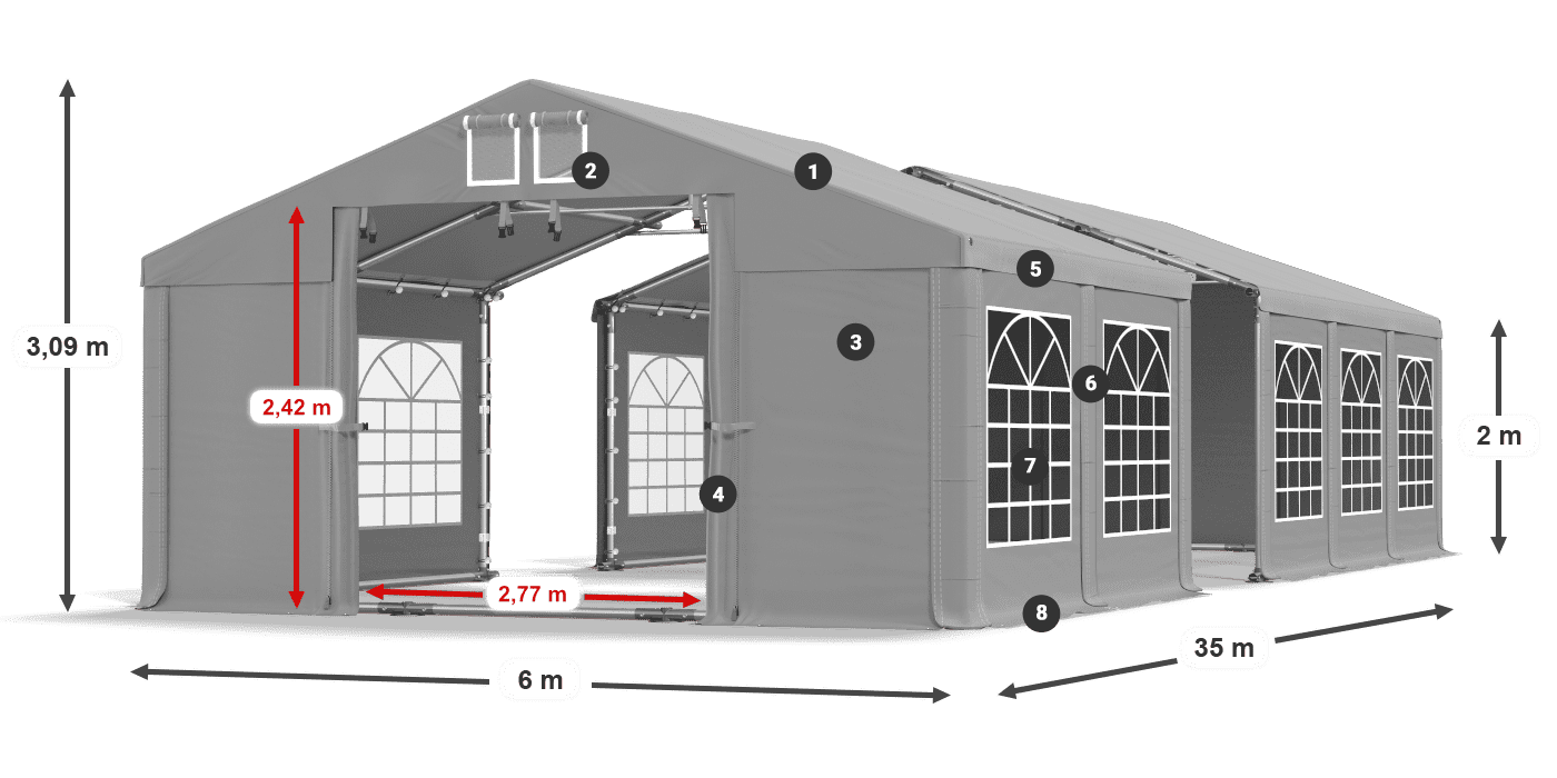 Roof: FR 620 PVC Walls: SD 500 PVC 2m legend