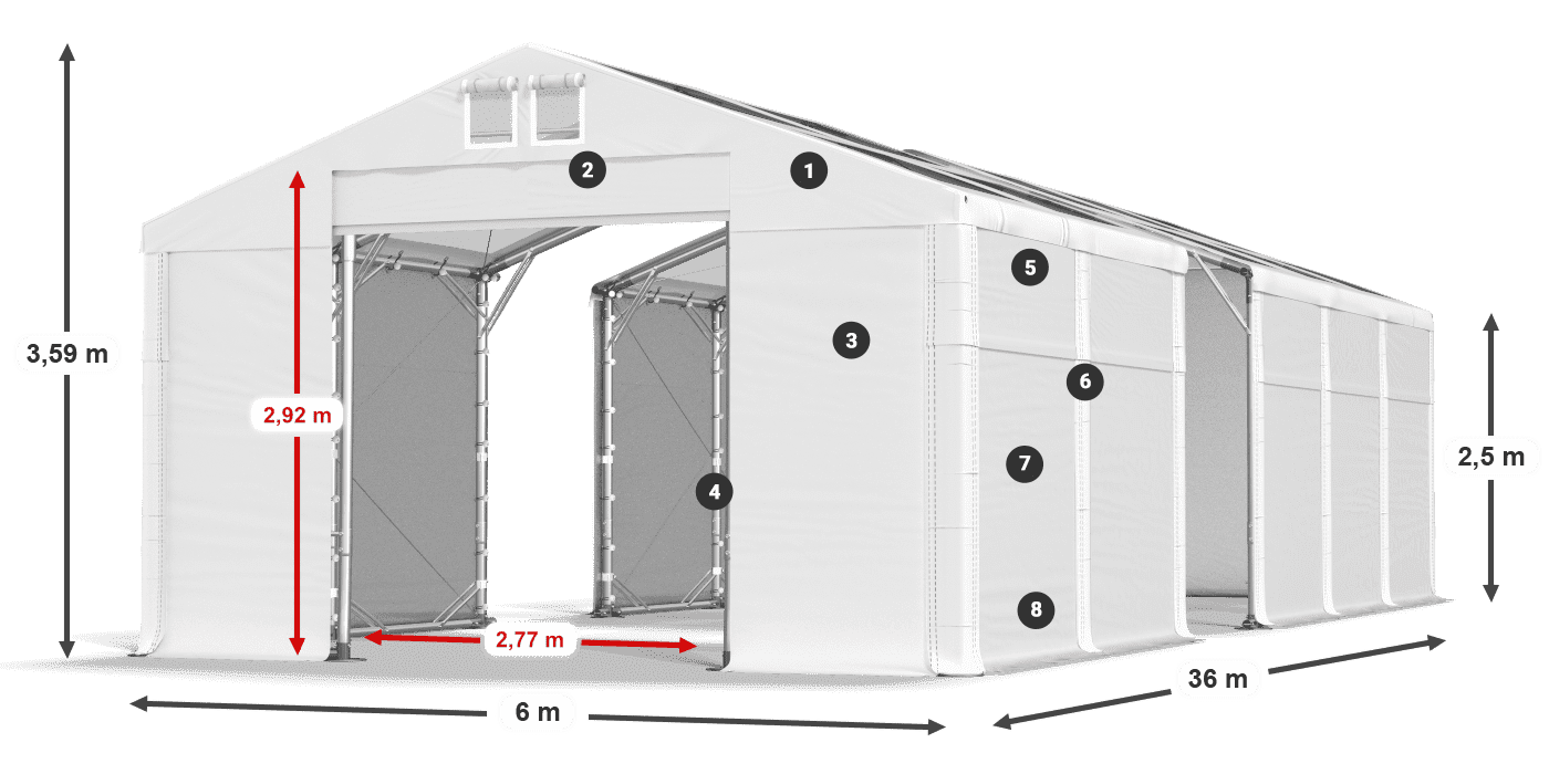Roof: MS T 580 PVC Walls: SD 500 PVC 2.5m legend