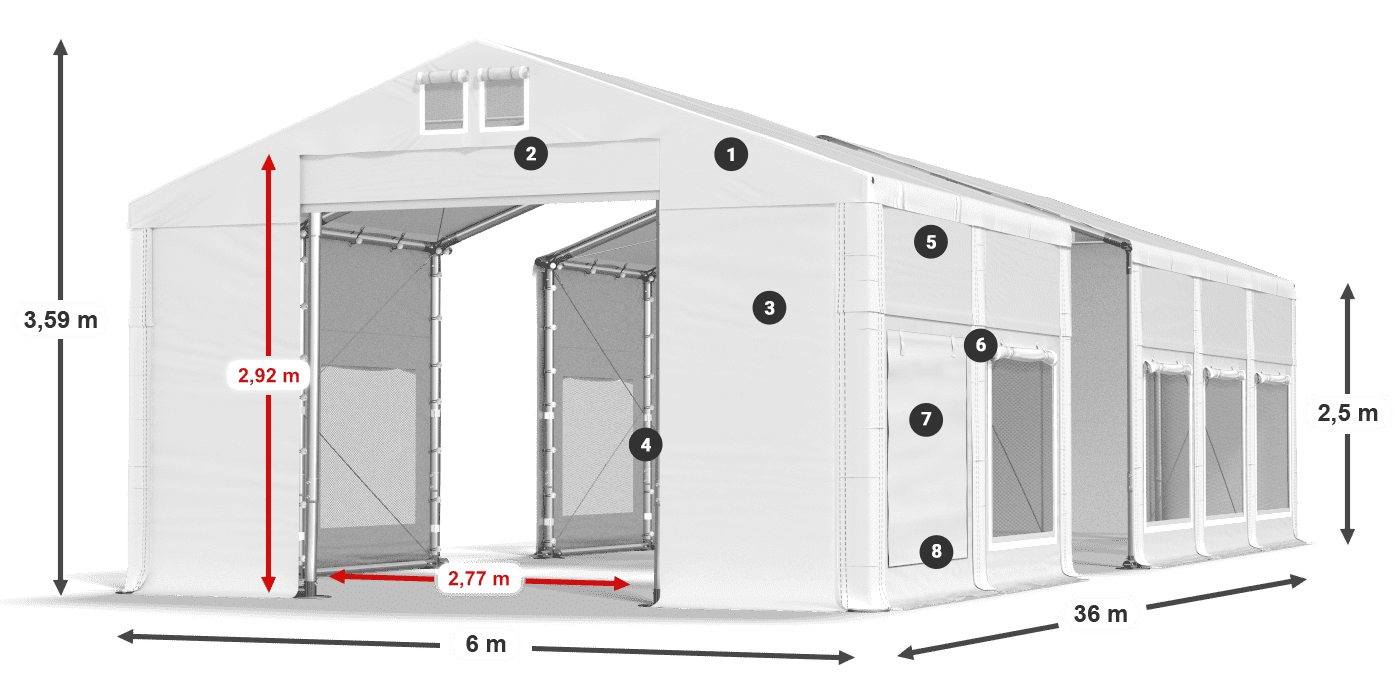 Roof: MS 580 PVC Walls: SD M 500 PVC 2.5m legend
