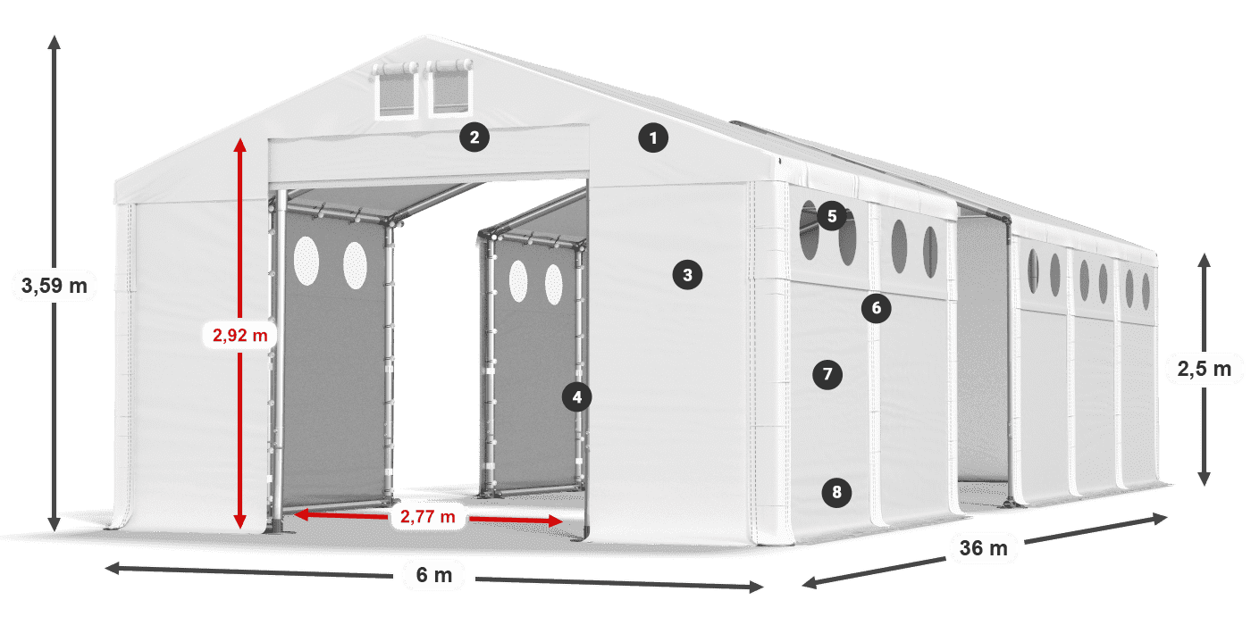 Roof: SD 560 PVC Walls: FR O 620 PVC legend 2.5m