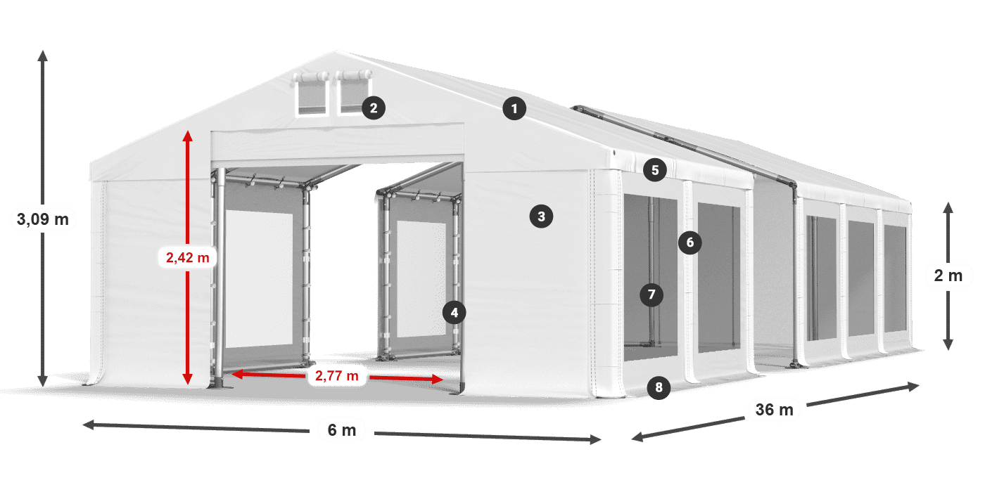 Roof: FR 620 PVC Walls: MS 580 PVC 2m legend
