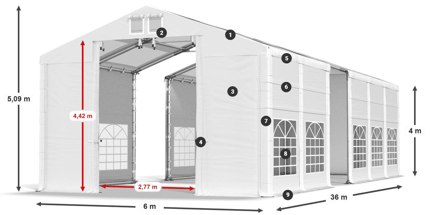 Roof: MS T 580 PVC Walls: SD 500 I PVC 4m legend