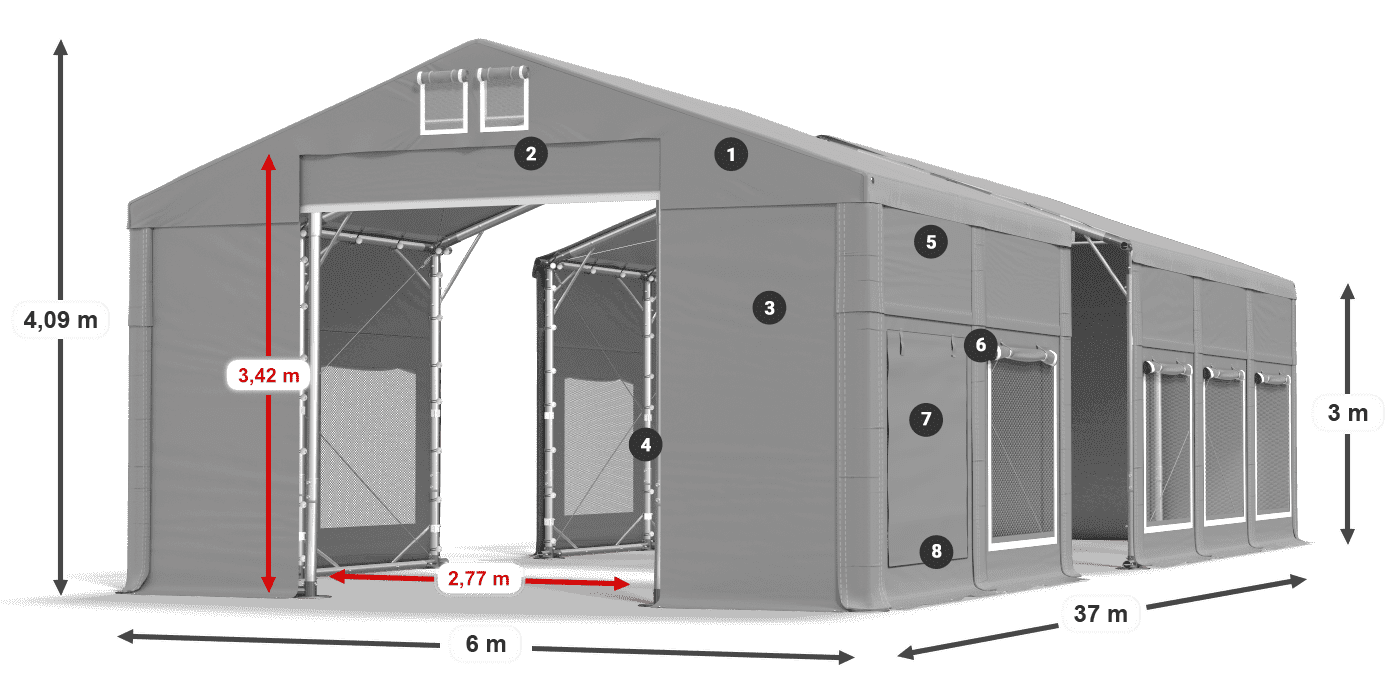 Roof: FR 620 PVC Walls: SD 500 PVC 3m legend