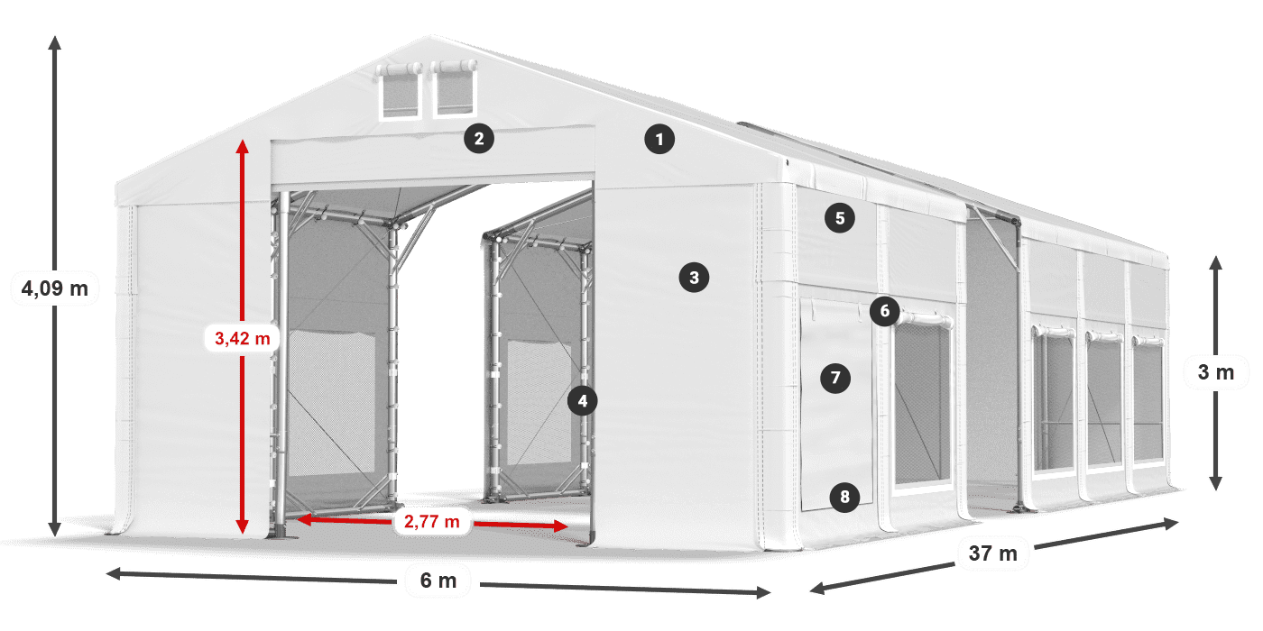 Roof: FR 620 PVC Walls: SD 500 PVC 3m legend