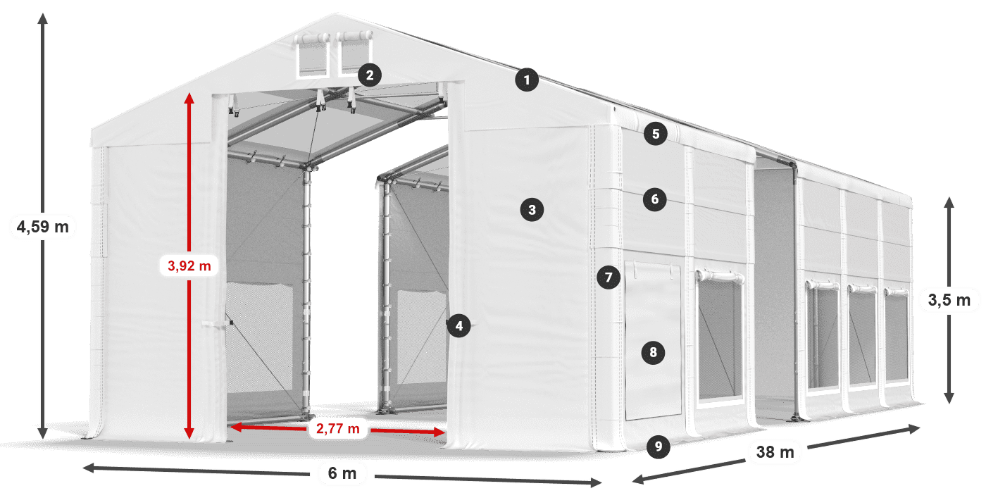 Roof: MS T 580 PVC Walls: SD M 500 PVC 2.5m legend
