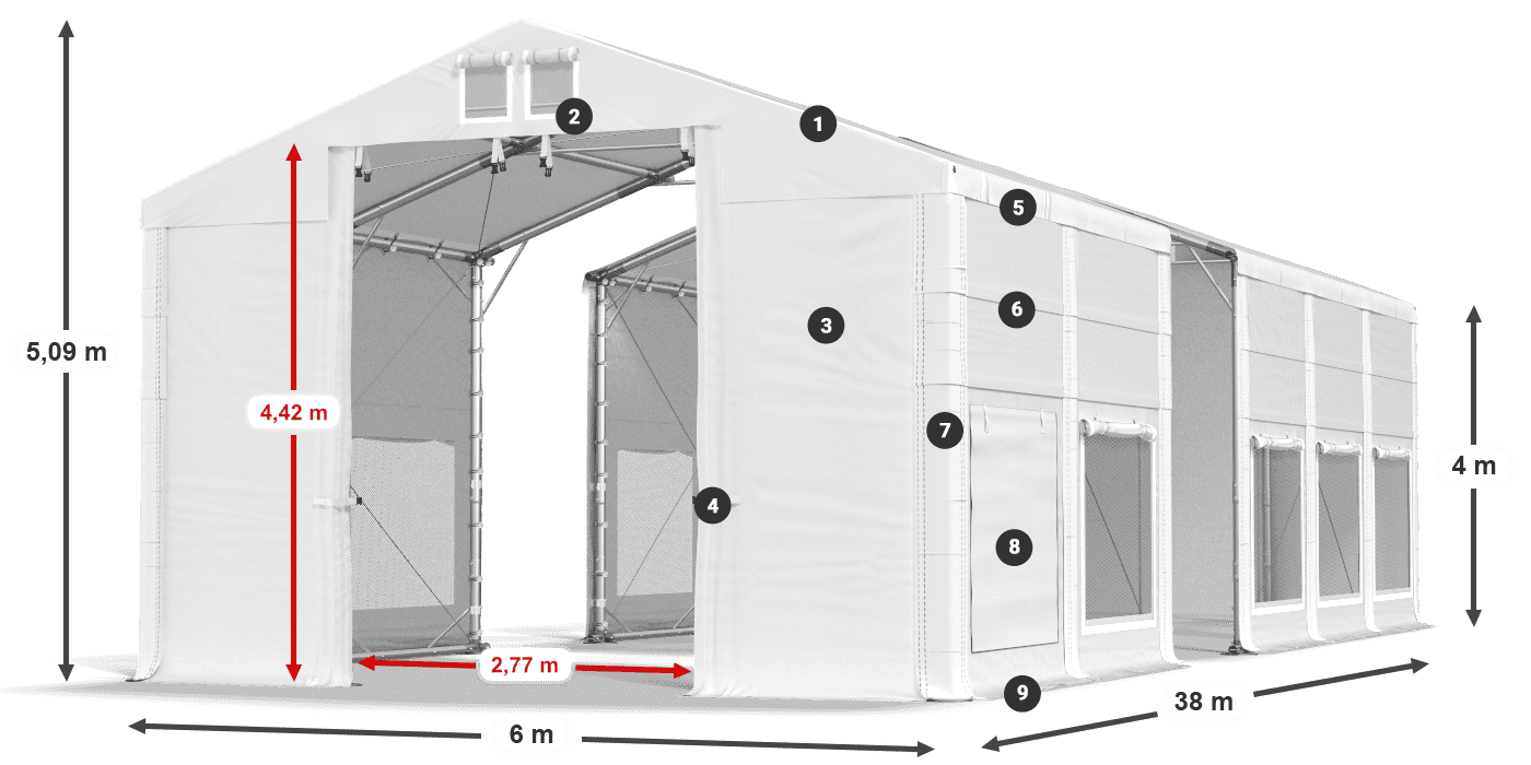 Roof: MS 580 PVC Walls: SD M 500 PVC 4m legend