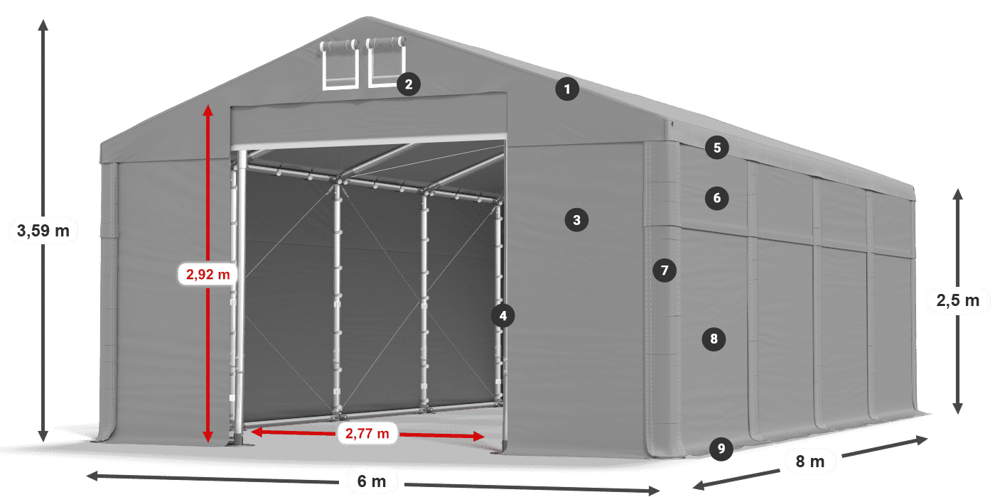 Roof: SD 560 PVC Walls: FR 620 PVC legend 2.5m