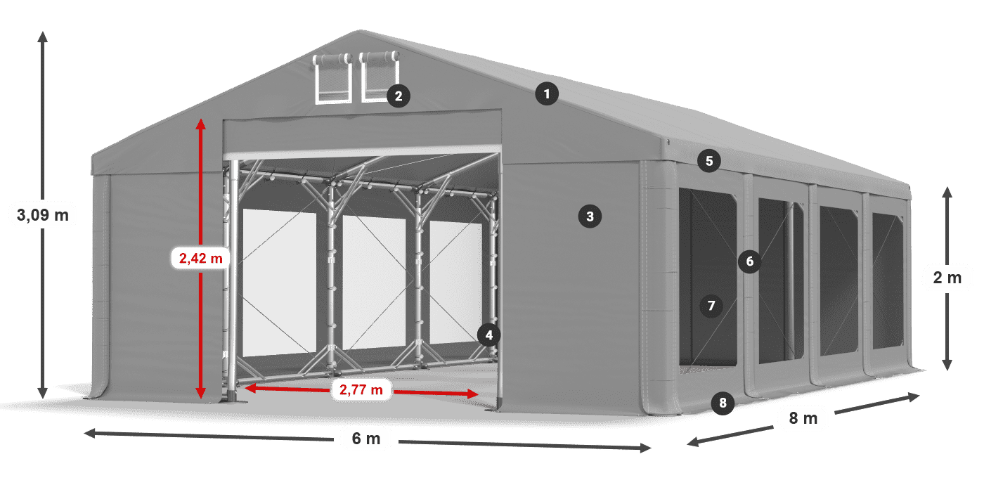 Roof: FR 620 PVC Walls: MS 580 PVC 2m legend