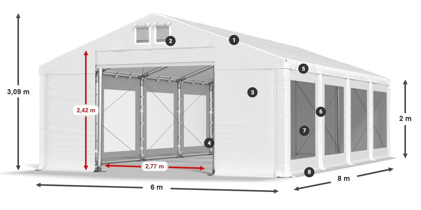 Roof: FR 620 PVC Walls: MS 580 PVC 2m legend