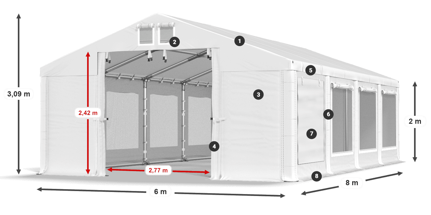 Roof: FR 620 PVC Walls: SD 500 PVC 2m legend
