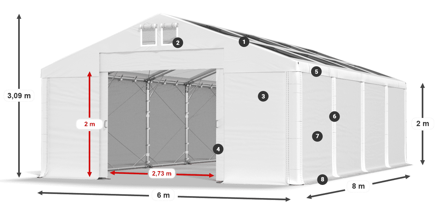 Roof: MS T 580 PVC Walls: FR 620 PVC 2m legend