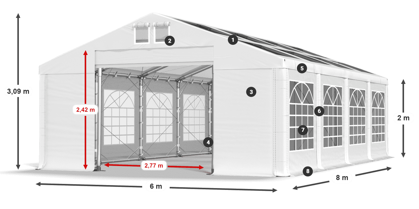 Roof: MS T 580 PVC Walls: FR 620 PVC 2m legend