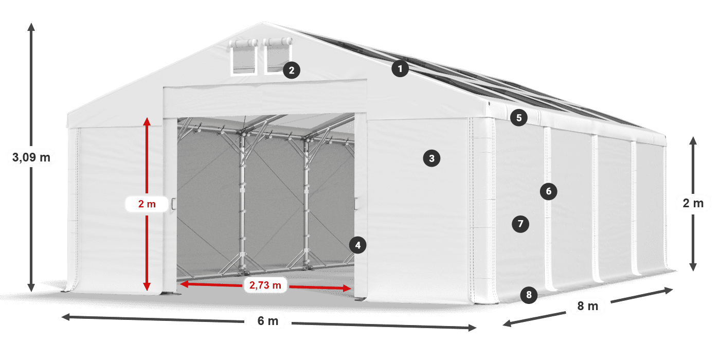 Roof: MS T 580 PVC Walls: FR 620 PVC 2m legend