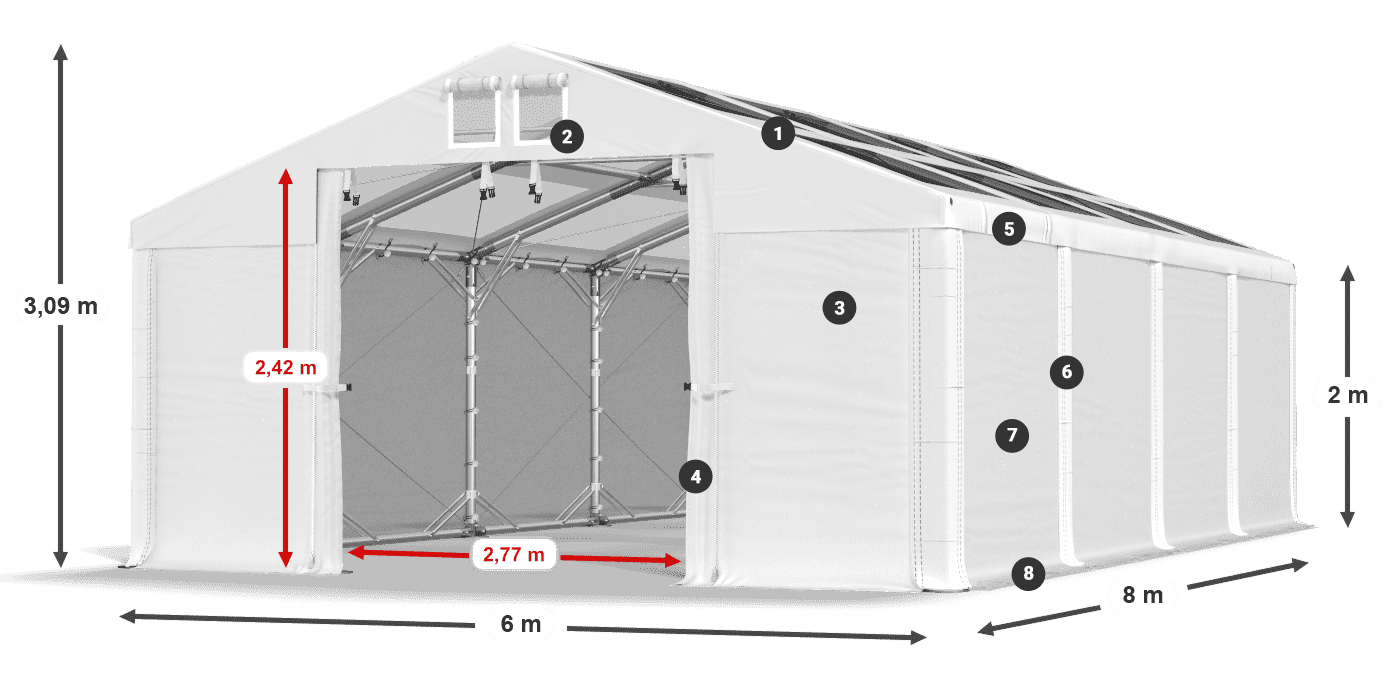 Roof: MS T 580 PVC Walls: FR 620 PVC 2m legend