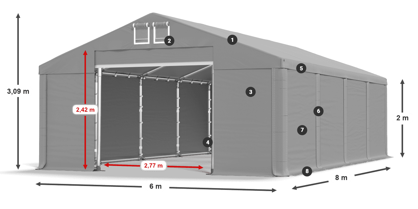 Roof: MS 580 PVC Walls: FR M 620 PVC 2m legend