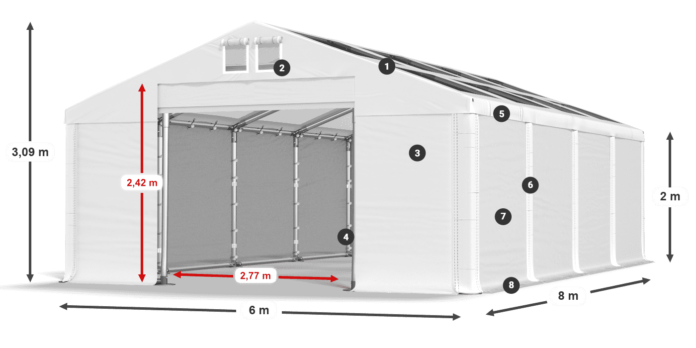 Roof: MS T 580 PVC Walls: FR 620 PVC 2m legend