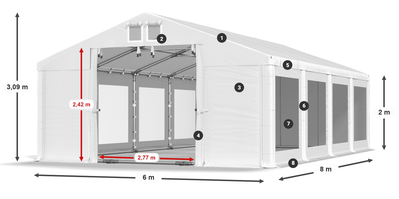 Roof: MS 580 PVC Walls: MS 580 PVC 2m legend