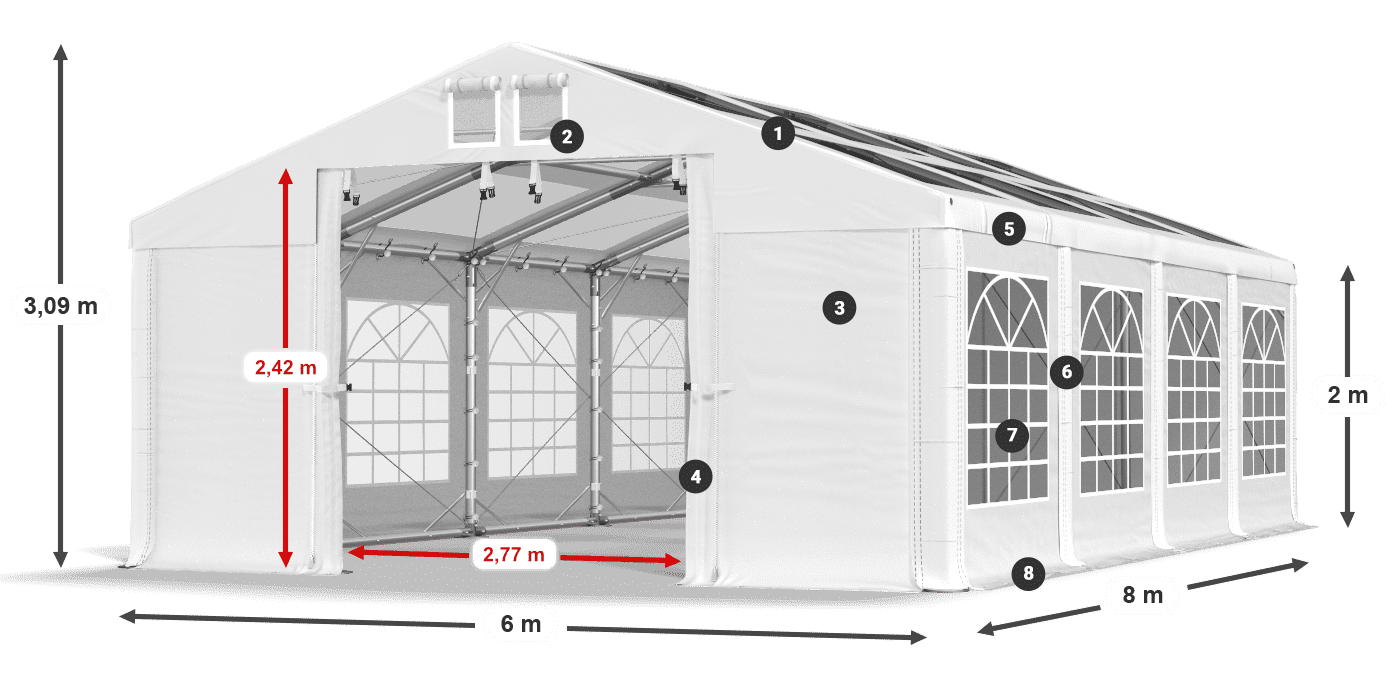 Roof: MS 580 PVC Walls: SD 500 PVC 2m legend